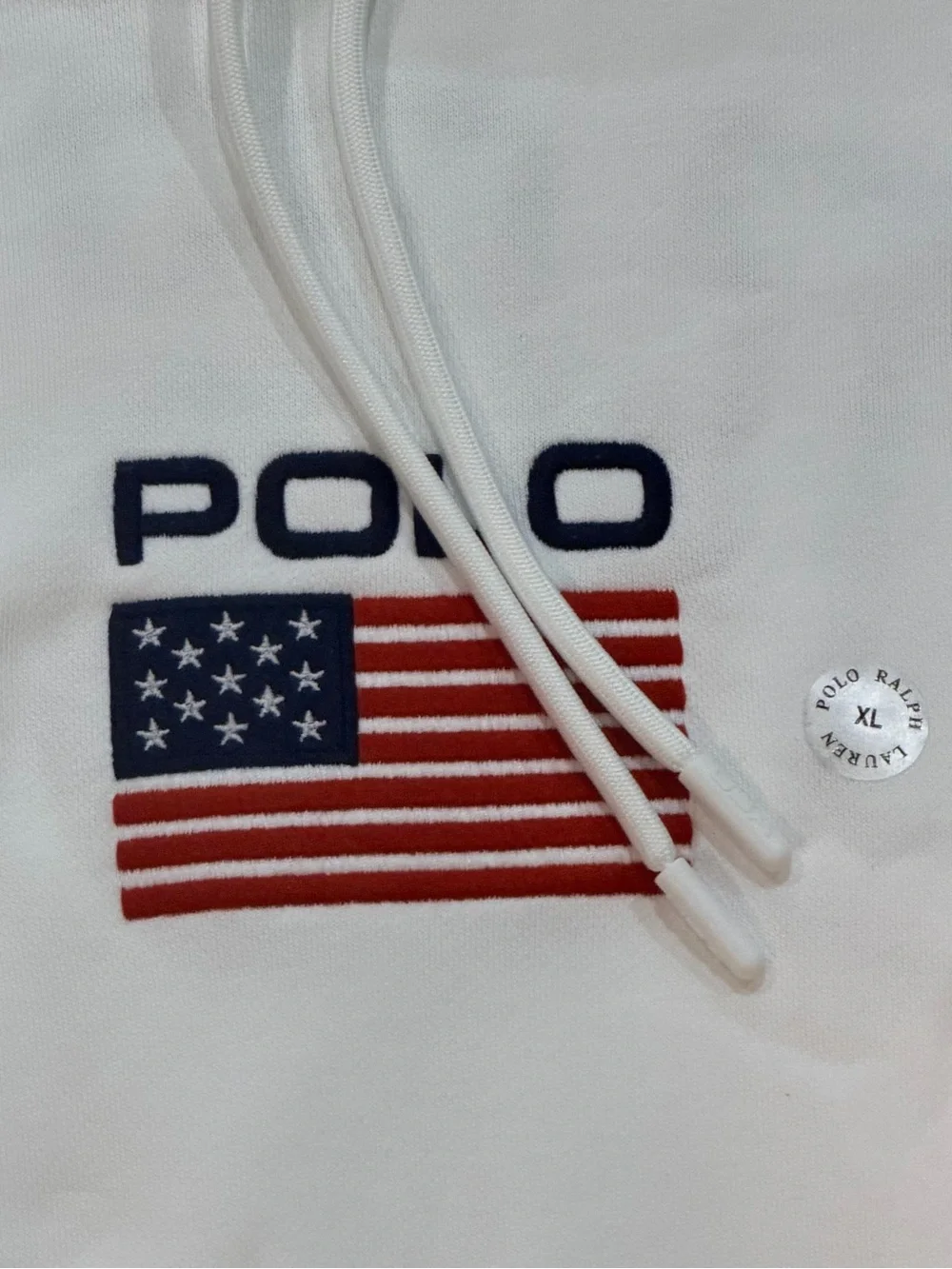Polo Ralph Lauren Flag Fleece Hoodie White USA Embroidered Men’s XL NWOT